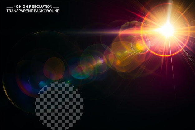 A nice lens flare with colorful glowing effect on a transparent background