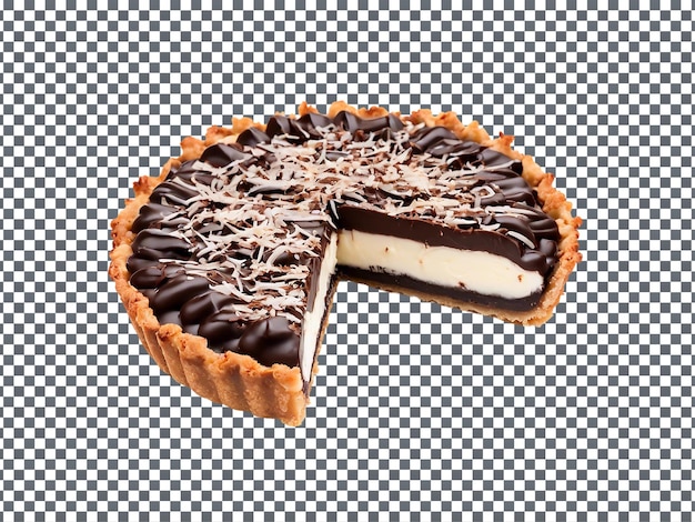 PSD nice looking chocolate coconut tart isolated on transparent background