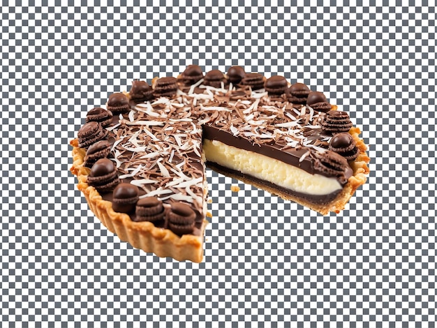 Nice Looking Chocolate Coconut Tart isolated on transparent background