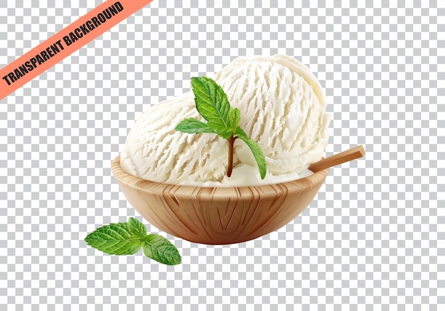 PSD nicely placed vanilla mint ice cream scoop isolated on transparent background