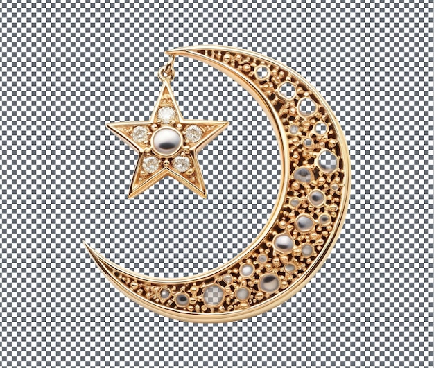 Nifty Crescent Moon and Star Shaped Brooch isolated on transparent background