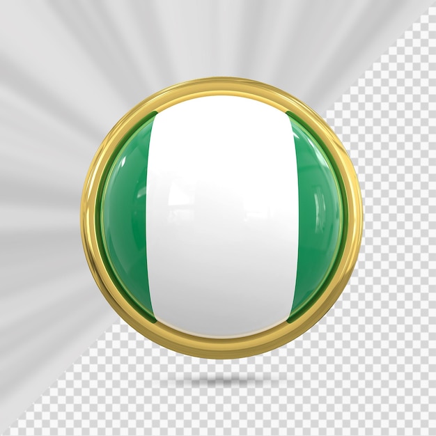 Nigeria Flag icon with gold 3D Render