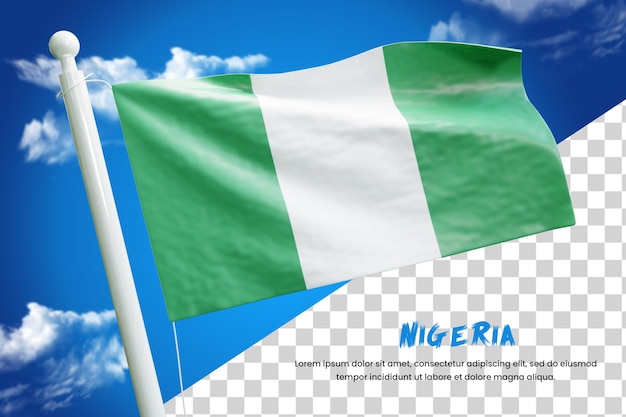 Nigeria realistic flag 3d render isolated or 3d Nigeria waving flag illustration