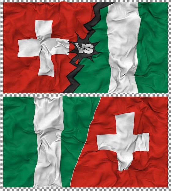 PSD nigeria vs switzerland half combined flag cloth bump texture 3d rendering