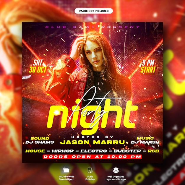 Night club banner and instagram poster template