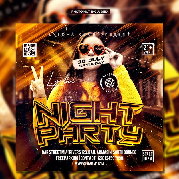 Night club dj party flyer social media post and web banner template