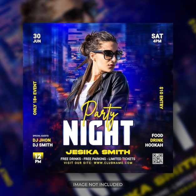 Night Club dj party flyer social media post and web banner