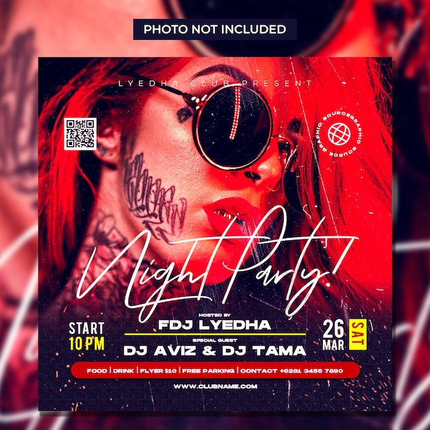 Night club dj party flyer social media post and web banner