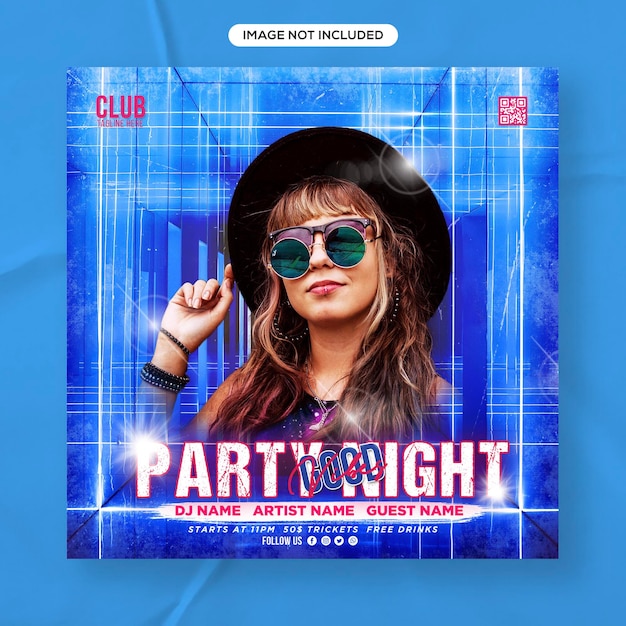 Night Club dj party flyer social media post and web event flyer square banner template