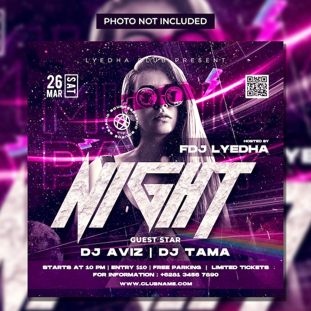 Night club dj party flyer social media post