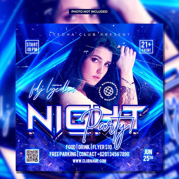 Night club dj party flyer social media post