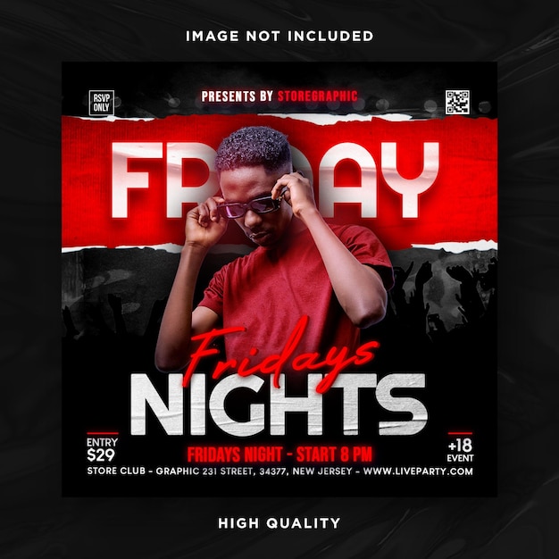 Night club dj party flyer social media post