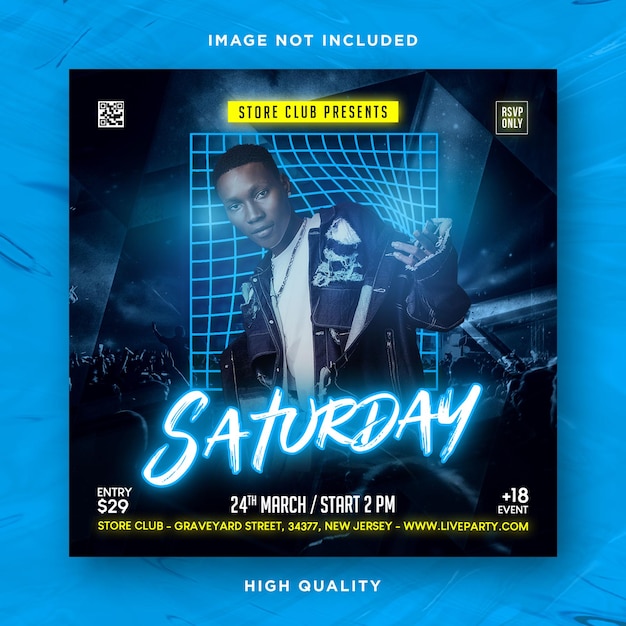 Night club dj party flyer social media post