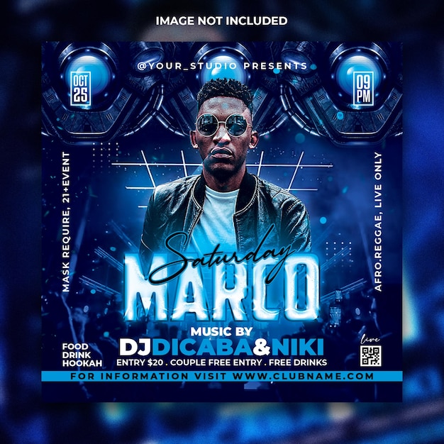 Night club dj party instagram post and web banner template