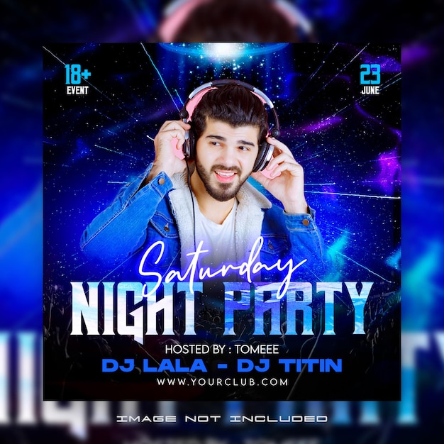 Night club music dj party flyer social media post and web banner