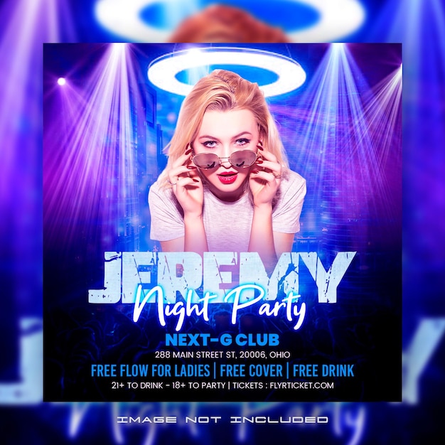 Night club music dj party flyer social media post and web banner