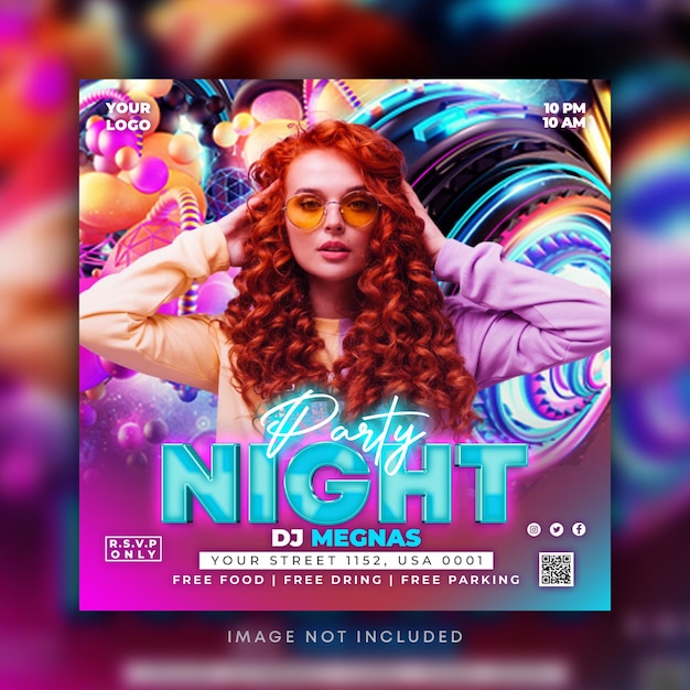 Night club music dj party social media post template