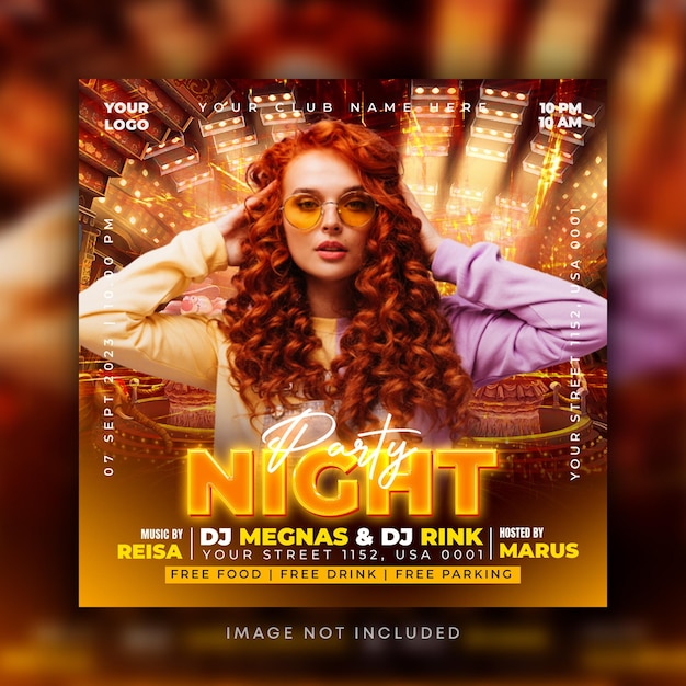 Night club music dj party social media post template