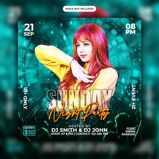 Night club party flyer social media banner Instagram post