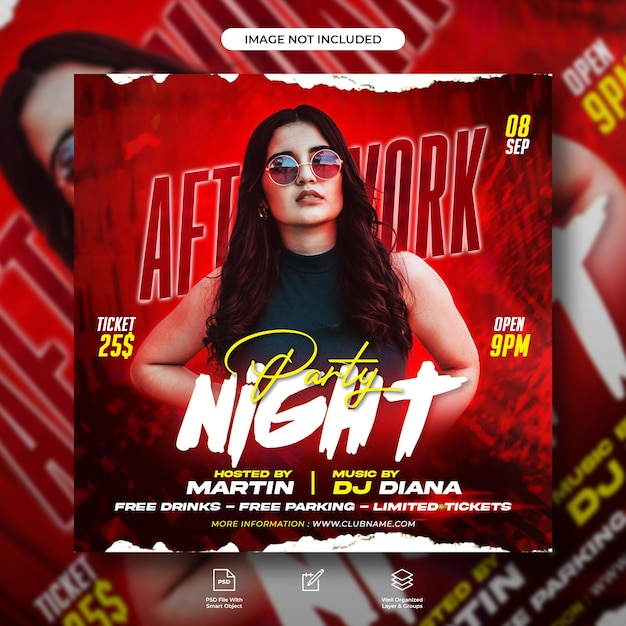 Night club party flyer or social media banner template