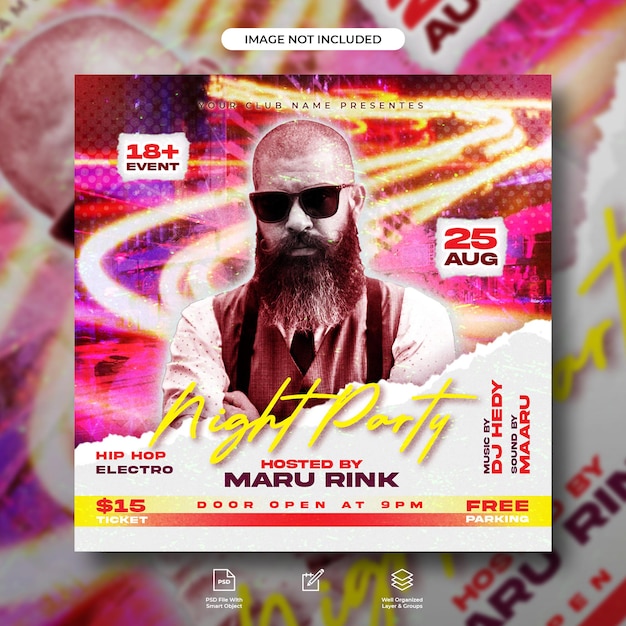 Night club party flyer or social media banner template