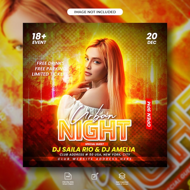 Night club party flyer or social media banner template