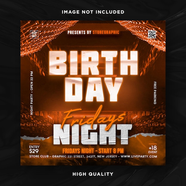 Night club party flyer social media design template