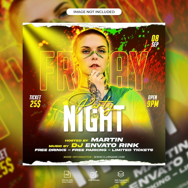 Night club party flyer social media post template