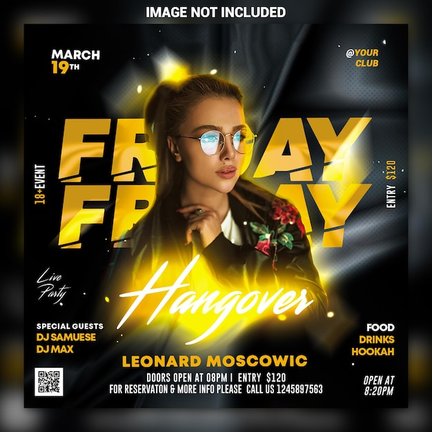 Night club party flyer social media post and web banner template psd