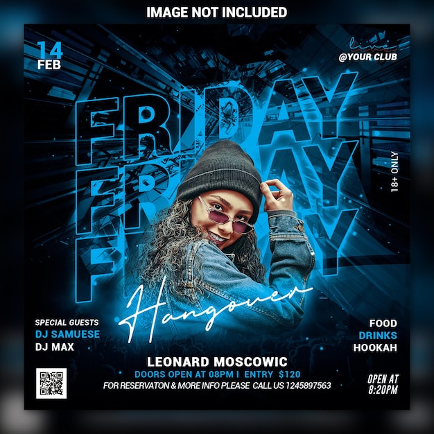 Night Club party flyer social media post and web banner template Psd