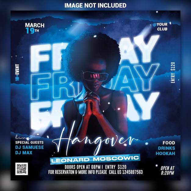 Night club party flyer social media post and web banner template psd