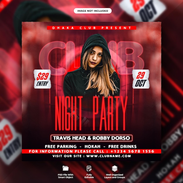 Night club social media flyer and web banner template