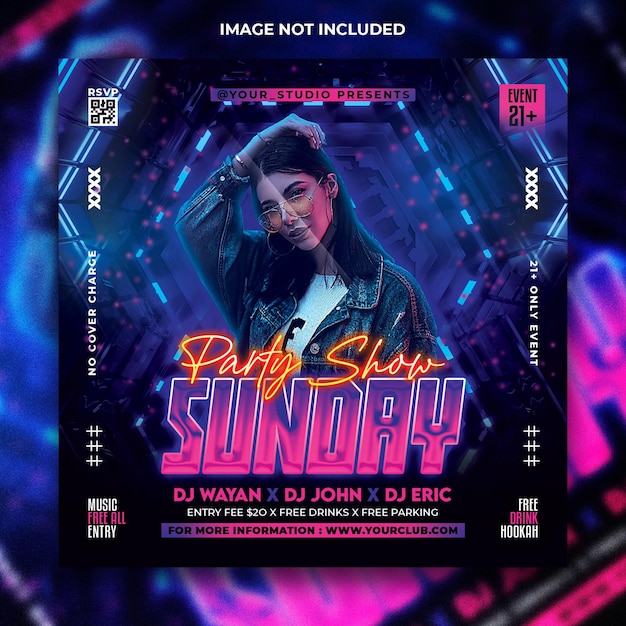 Night dj party flyer social media post and web banner template