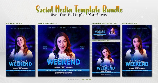 PSD night music party club dj social media instagram banners reels story or social media posts template