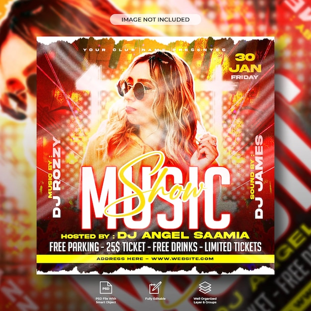 Night music party flyer square banner