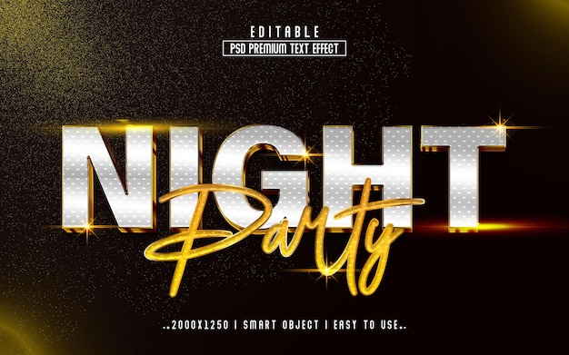 Night Party 3d Editable Text Effect PSD With  Premium Background