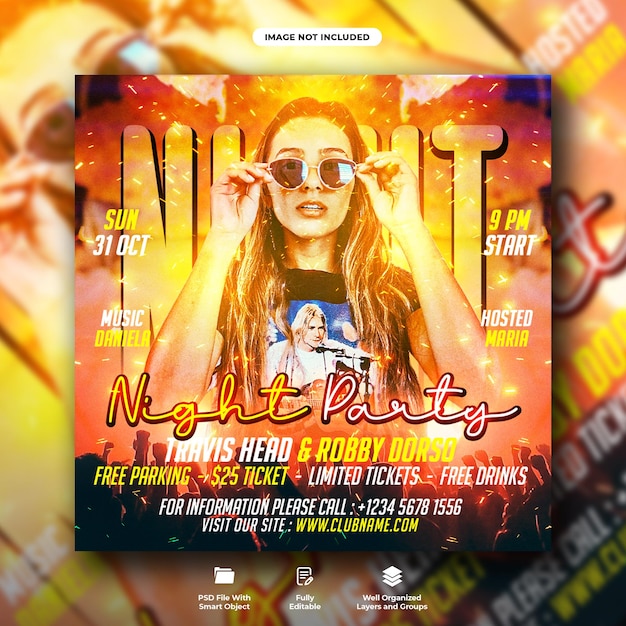 Night party flyer and social media post template