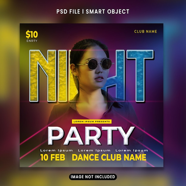 Night party flyer or social media post template