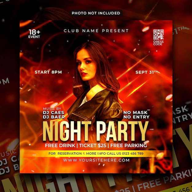 Night party flyer social media post and web banner