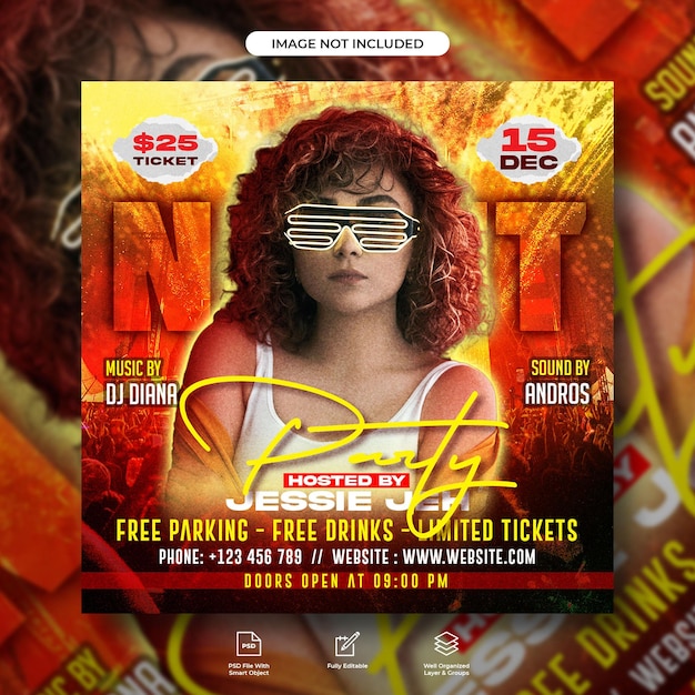 Night party flyer and social media web banner template