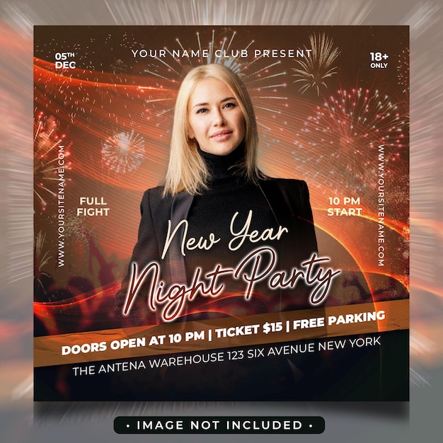 night party new years event flyer or social media post