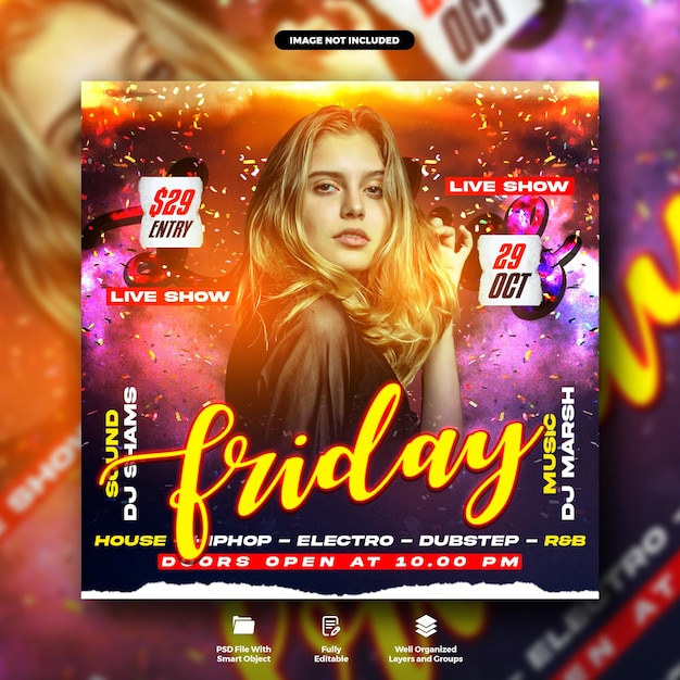 Night party poster and social media banner template