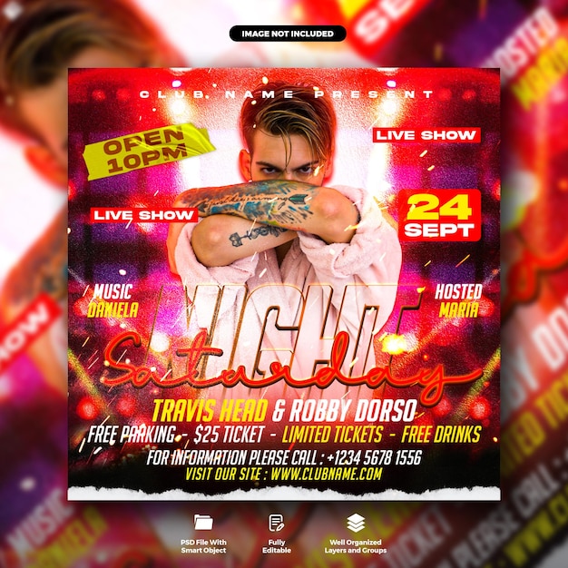 Night party social media banner and instagram post template