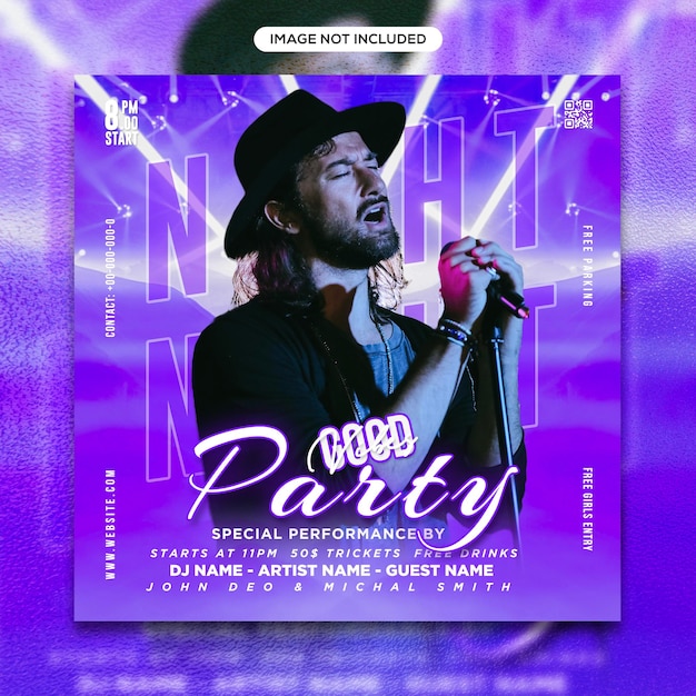 Night party social media post and flyer template