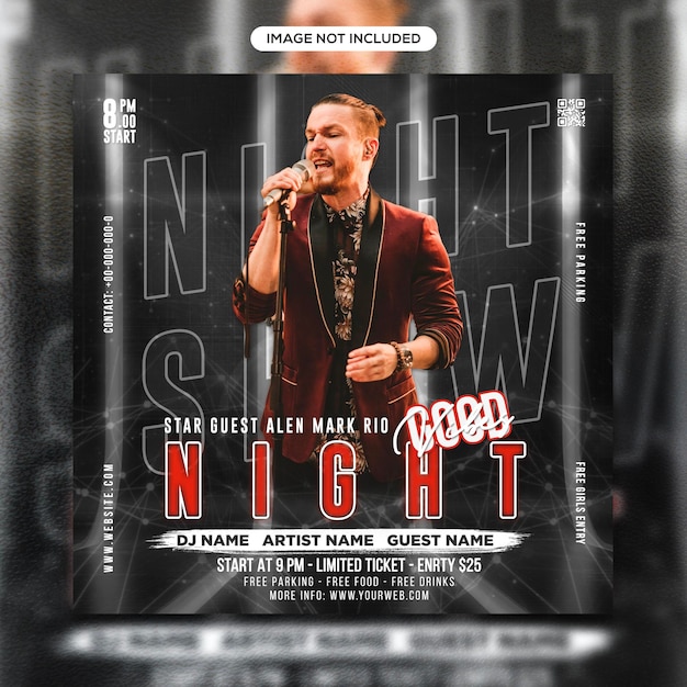 Night party social media post and flyer template