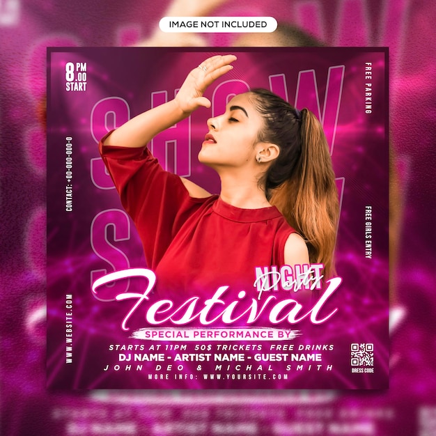 Night party social media post and flyer template