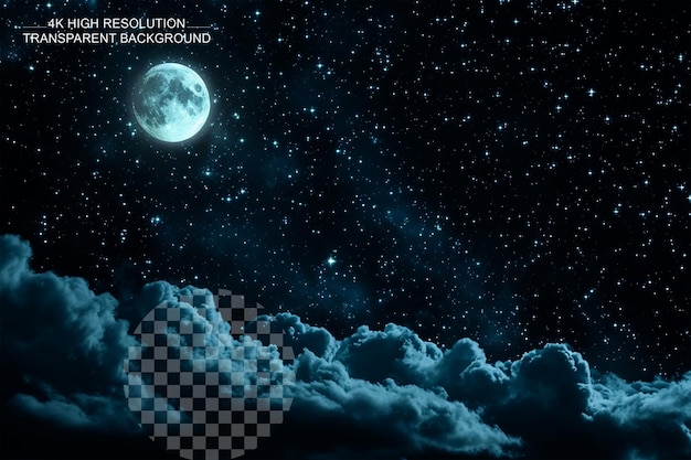 PSD night sky with stars moon and clouds backgrounds on transparent background