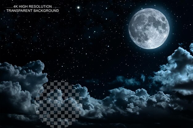 Night sky with stars moon and clouds backgrounds on transparent background