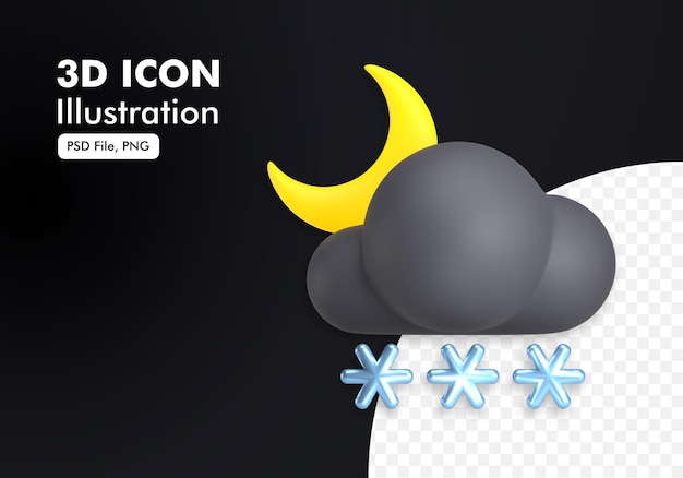 Night Snowfall 3d weather icon illustration