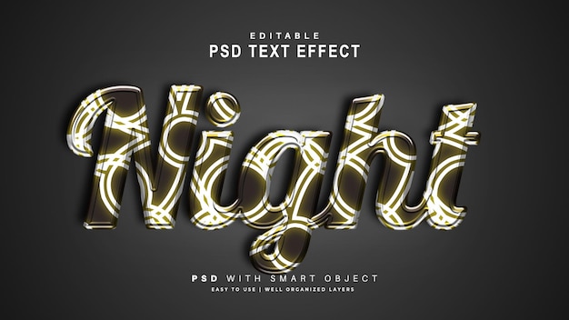 PSD night text effect. editable text smart object